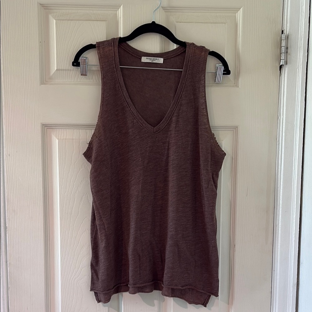 Project Social T Women's V-Neck Sleeveless Tank Top - Brown Small